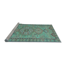 Sideview of Machine Washable Persian Light Blue Traditional Rug, wshtr3619lblu