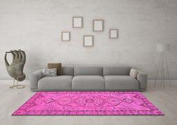 Machine Washable Persian Pink Traditional Rug in a Living Room, wshtr3619pnk