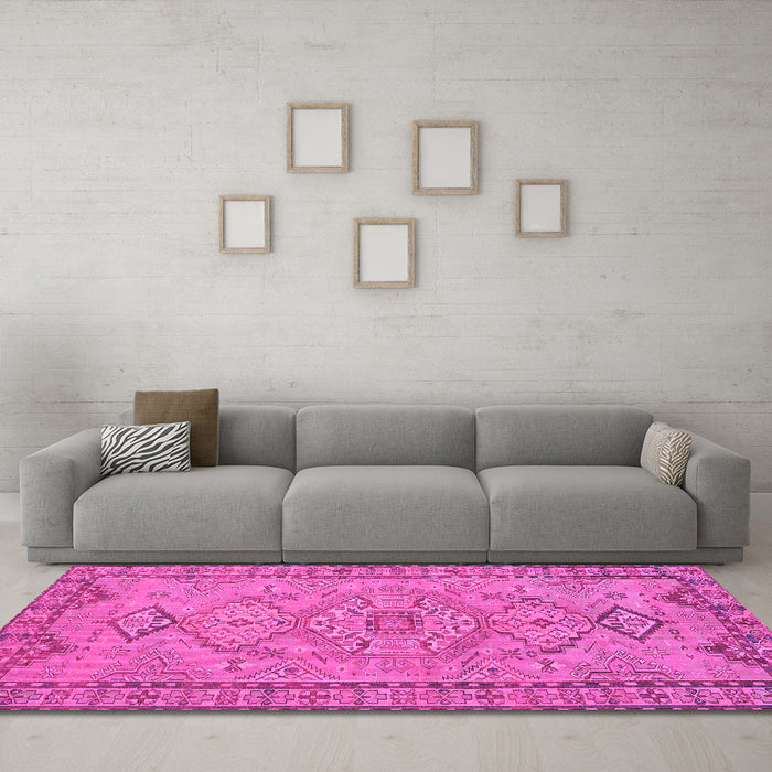 Machine Washable Persian Pink Traditional Rug in a Living Room, wshtr3619pnk