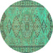 Round Machine Washable Persian Turquoise Traditional Area Rugs, wshtr3619turq