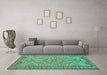 Machine Washable Persian Turquoise Traditional Area Rugs in a Living Room,, wshtr3619turq