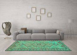 Machine Washable Persian Turquoise Traditional Area Rugs in a Living Room,, wshtr3619turq