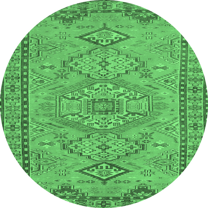 Round Machine Washable Persian Emerald Green Traditional Area Rugs, wshtr3619emgrn