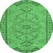 Round Machine Washable Persian Emerald Green Traditional Area Rugs, wshtr3619emgrn