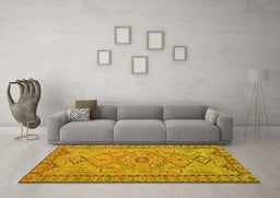 Machine Washable Persian Yellow Traditional Rug in a Living Room, wshtr3619yw