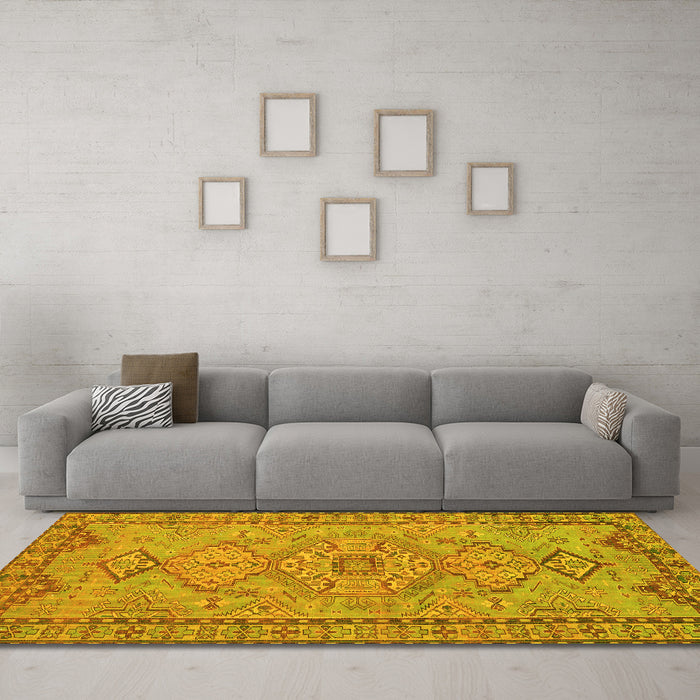 Machine Washable Persian Yellow Traditional Rug in a Living Room, wshtr3619yw