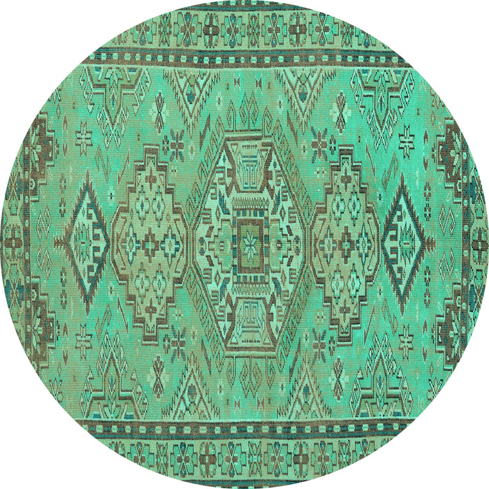Round Persian Turquoise Traditional Rug, tr3619turq