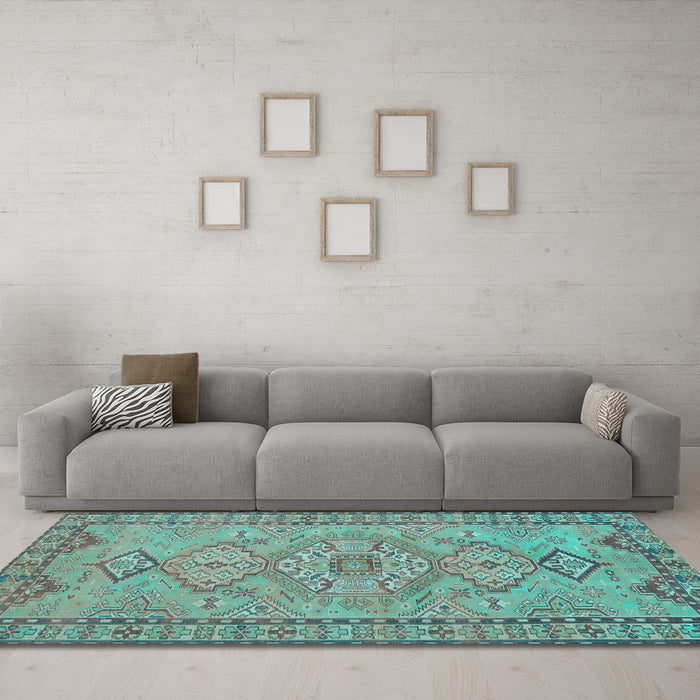 Machine Washable Persian Light Blue Traditional Rug in a Living Room, wshtr3619lblu