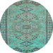 Round Machine Washable Persian Light Blue Traditional Rug, wshtr3619lblu