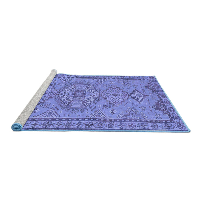 Sideview of Machine Washable Persian Blue Traditional Rug, wshtr3619blu