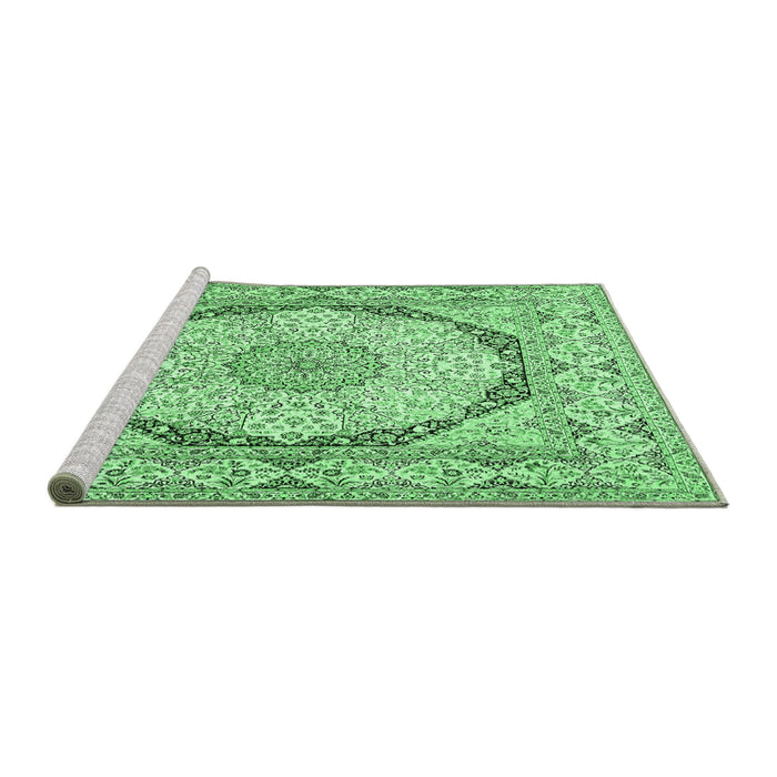 Sideview of Machine Washable Medallion Emerald Green Traditional Area Rugs, wshtr361emgrn