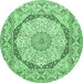 Round Medallion Emerald Green Traditional Rug, tr361emgrn