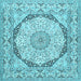 Square Machine Washable Medallion Light Blue Traditional Rug, wshtr361lblu