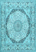 Machine Washable Medallion Light Blue Traditional Rug, wshtr361lblu