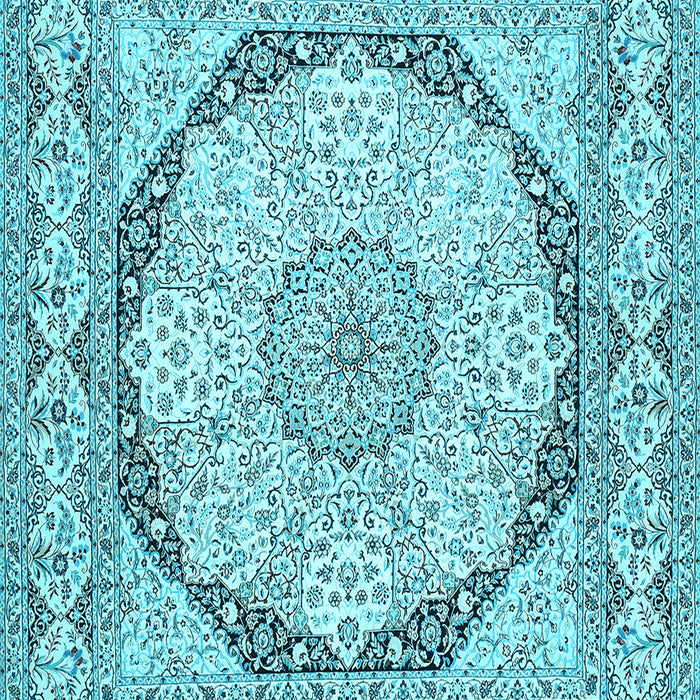 Machine Washable Medallion Light Blue Traditional Rug, wshtr361lblu