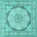 Square Machine Washable Medallion Turquoise Traditional Area Rugs, wshtr361turq