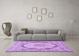 Machine Washable Medallion Purple Traditional Area Rugs in a Living Room, wshtr361pur