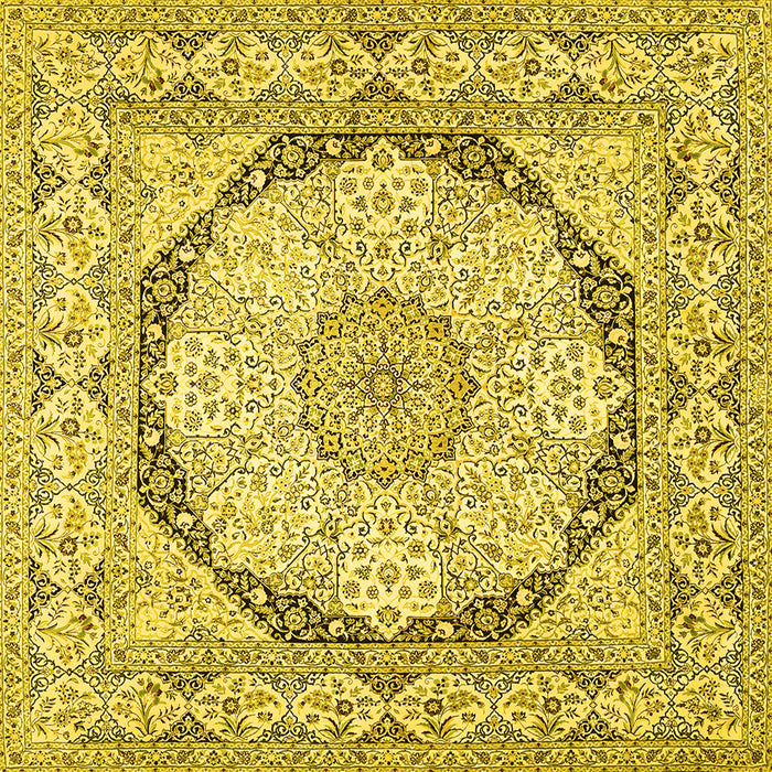 Square Machine Washable Medallion Yellow Traditional Rug, wshtr361yw