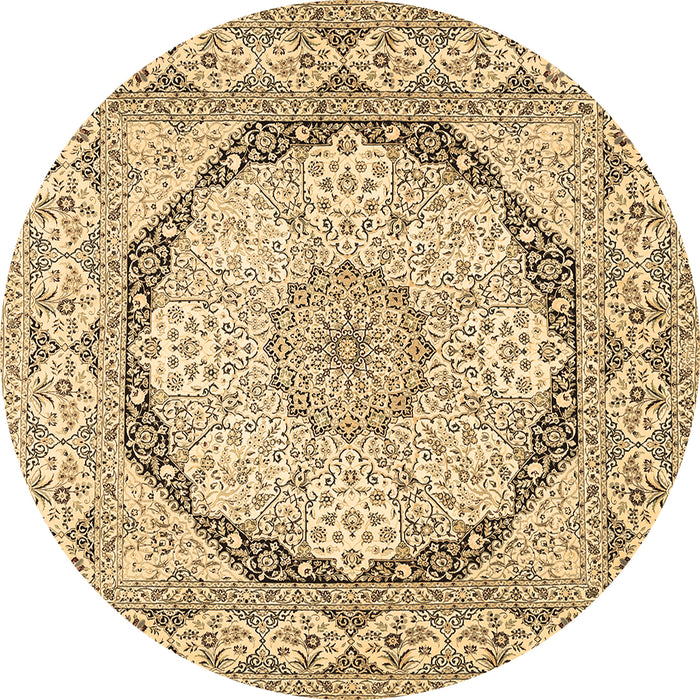 Round Machine Washable Medallion Brown Traditional Rug, wshtr361brn