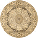 Round Machine Washable Medallion Brown Traditional Rug, wshtr361brn