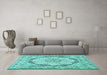 Machine Washable Medallion Turquoise Traditional Area Rugs in a Living Room,, wshtr361turq