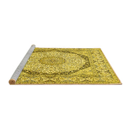 Sideview of Machine Washable Medallion Yellow Traditional Rug, wshtr361yw