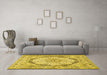 Machine Washable Medallion Yellow Traditional Rug in a Living Room, wshtr361yw