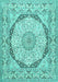 Machine Washable Medallion Turquoise Traditional Area Rugs, wshtr361turq