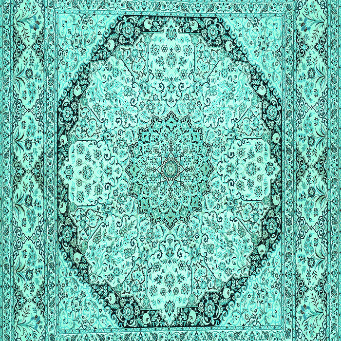 Machine Washable Medallion Turquoise Traditional Area Rugs, wshtr361turq