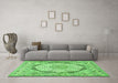 Machine Washable Medallion Green Traditional Area Rugs in a Living Room,, wshtr361grn