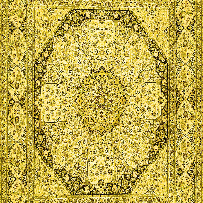 Machine Washable Medallion Yellow Traditional Rug, wshtr361yw
