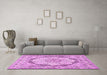 Machine Washable Medallion Pink Traditional Rug in a Living Room, wshtr361pnk