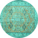 Round Persian Turquoise Traditional Rug, tr3620turq