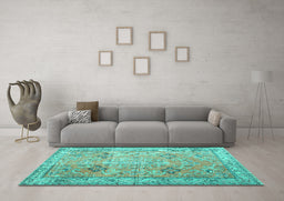 Machine Washable Persian Turquoise Traditional Area Rugs in a Living Room,, wshtr3620turq