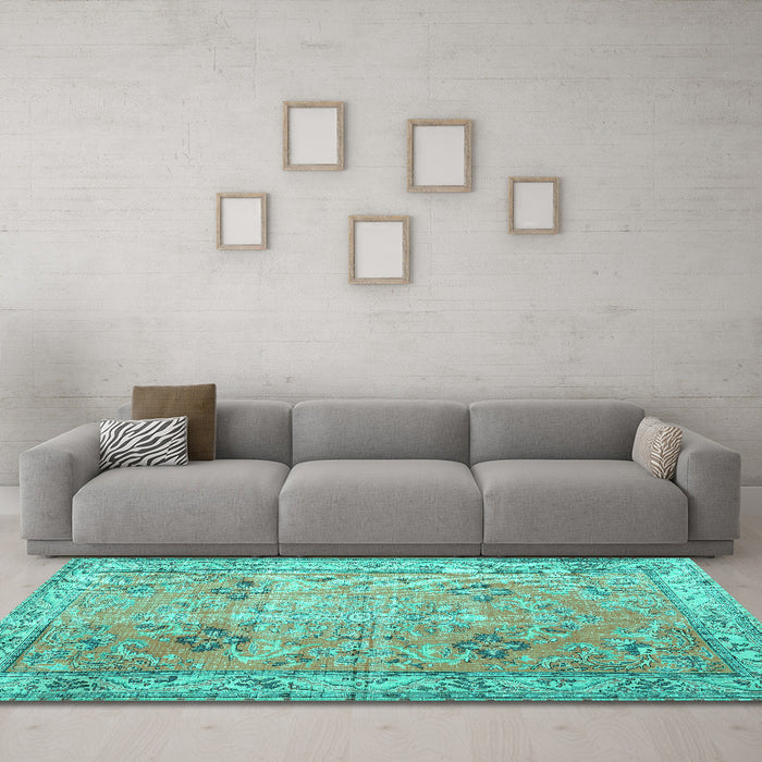 Machine Washable Persian Turquoise Traditional Area Rugs in a Living Room,, wshtr3620turq