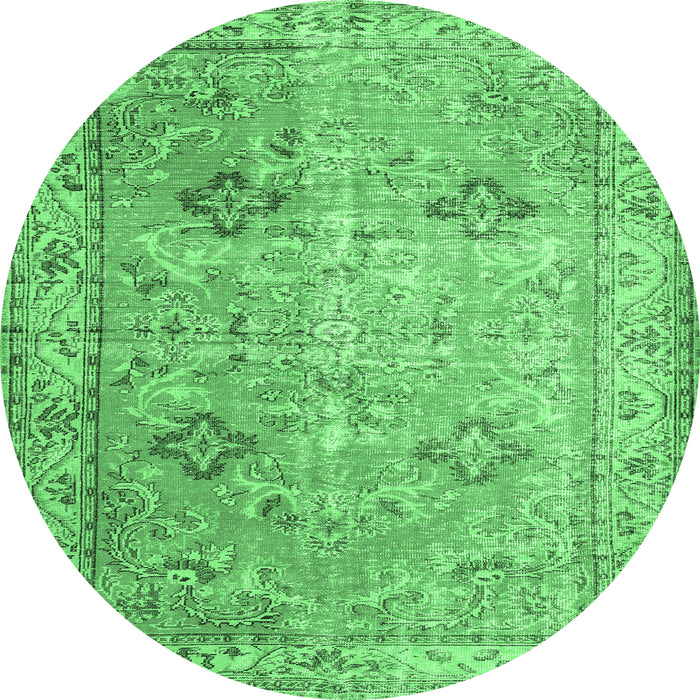 Round Machine Washable Persian Emerald Green Traditional Area Rugs, wshtr3620emgrn