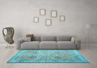 Machine Washable Persian Light Blue Traditional Rug, wshtr3620lblu