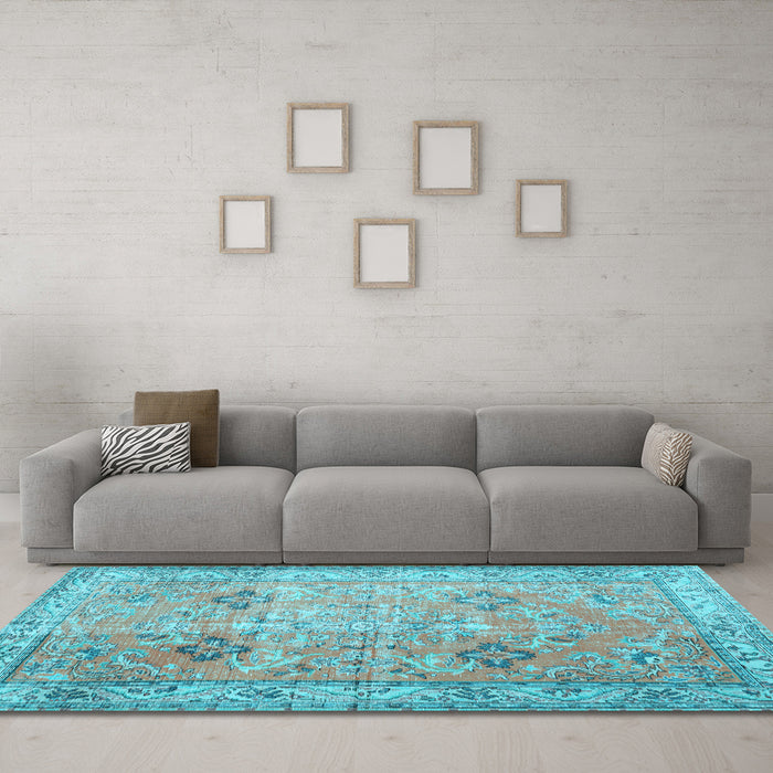Machine Washable Persian Light Blue Traditional Rug in a Living Room, wshtr3620lblu