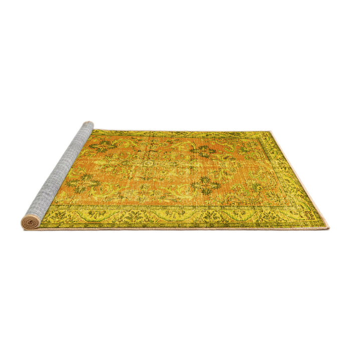 Sideview of Machine Washable Persian Yellow Traditional Rug, wshtr3620yw