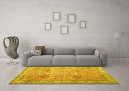 Machine Washable Persian Yellow Traditional Rug in a Living Room, wshtr3620yw