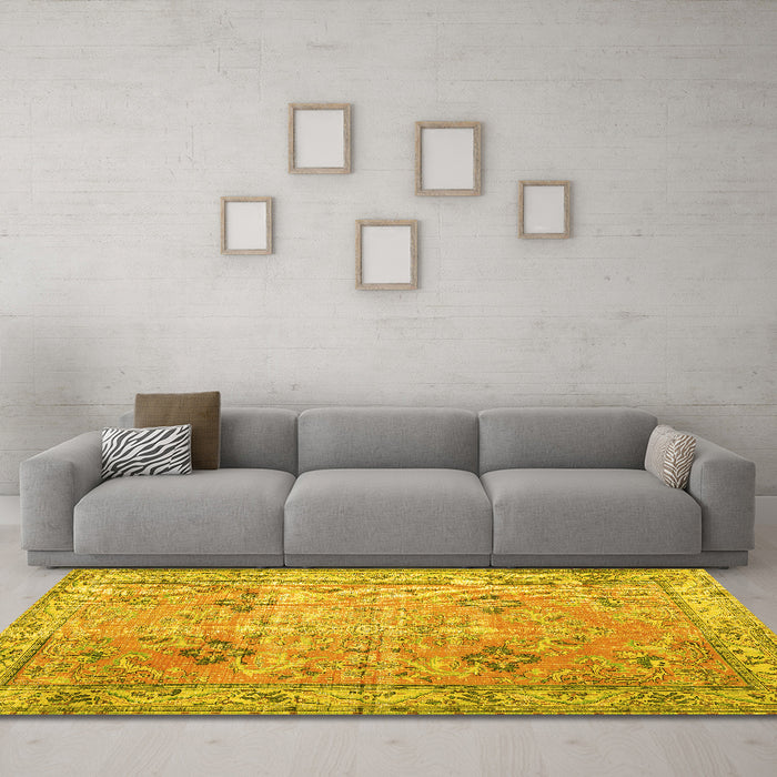 Machine Washable Persian Yellow Traditional Rug in a Living Room, wshtr3620yw
