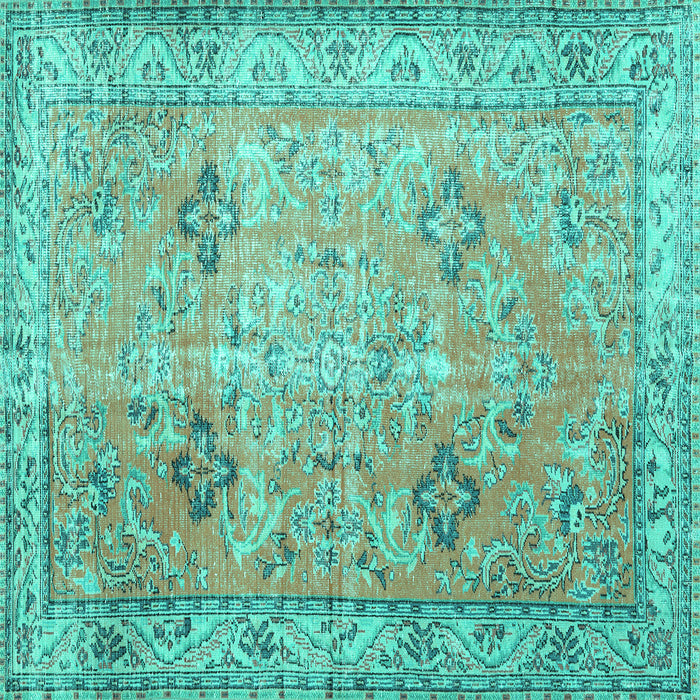 Square Machine Washable Persian Turquoise Traditional Area Rugs, wshtr3620turq