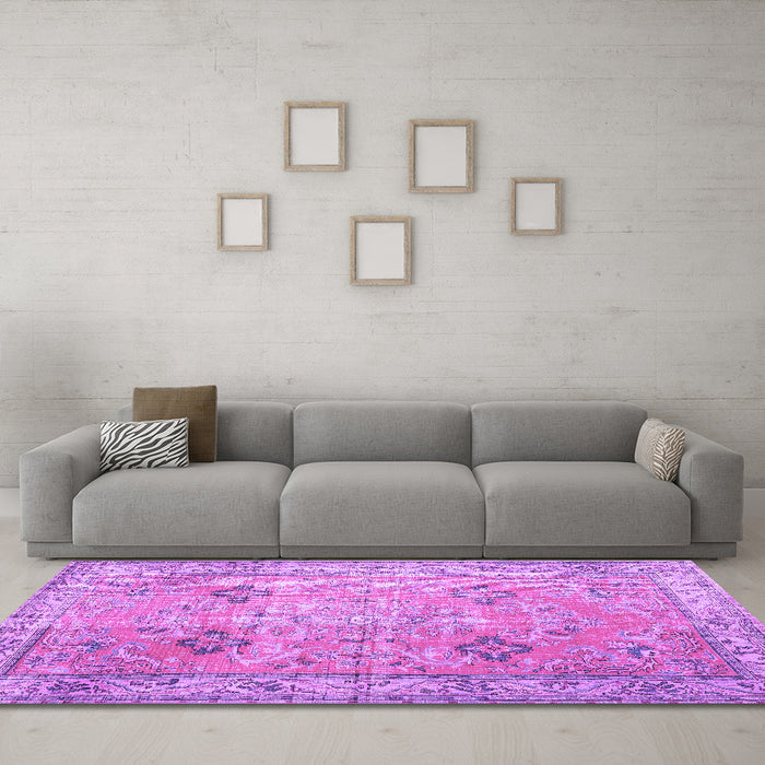 Machine Washable Persian Purple Traditional Area Rugs in a Living Room, wshtr3620pur