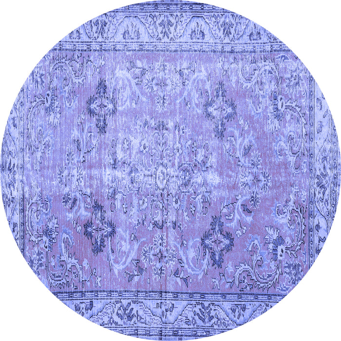 Round Machine Washable Persian Blue Traditional Rug, wshtr3620blu