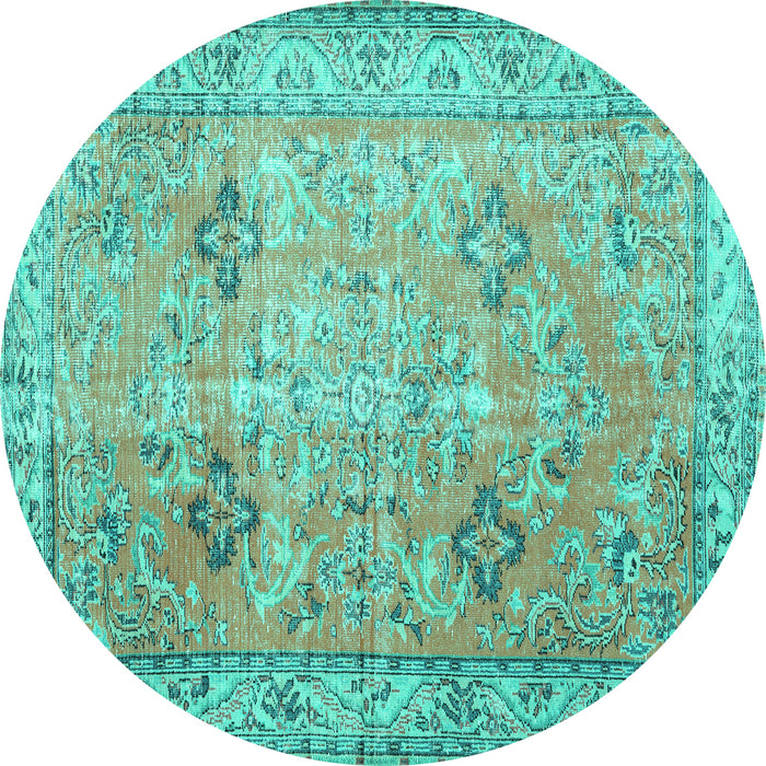 Round Machine Washable Persian Turquoise Traditional Area Rugs, wshtr3620turq