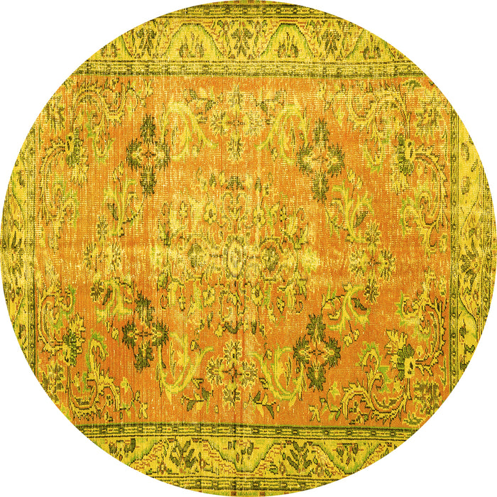 Round Machine Washable Persian Yellow Traditional Rug, wshtr3620yw