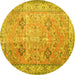 Round Machine Washable Persian Yellow Traditional Rug, wshtr3620yw