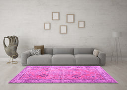 Machine Washable Persian Pink Traditional Rug in a Living Room, wshtr3620pnk