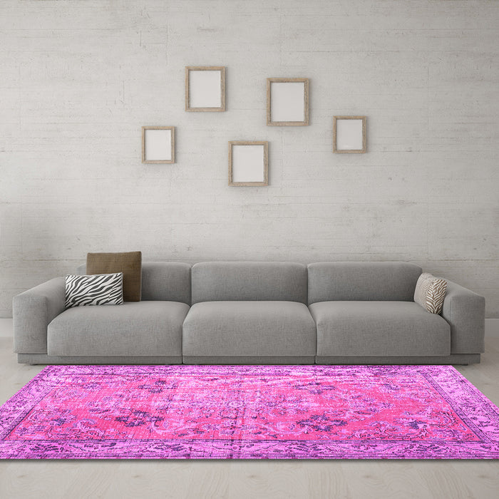 Machine Washable Persian Pink Traditional Rug in a Living Room, wshtr3620pnk