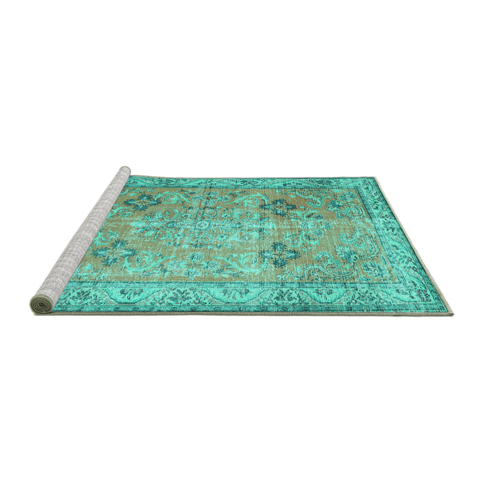 Sideview of Machine Washable Persian Turquoise Traditional Area Rugs, wshtr3620turq